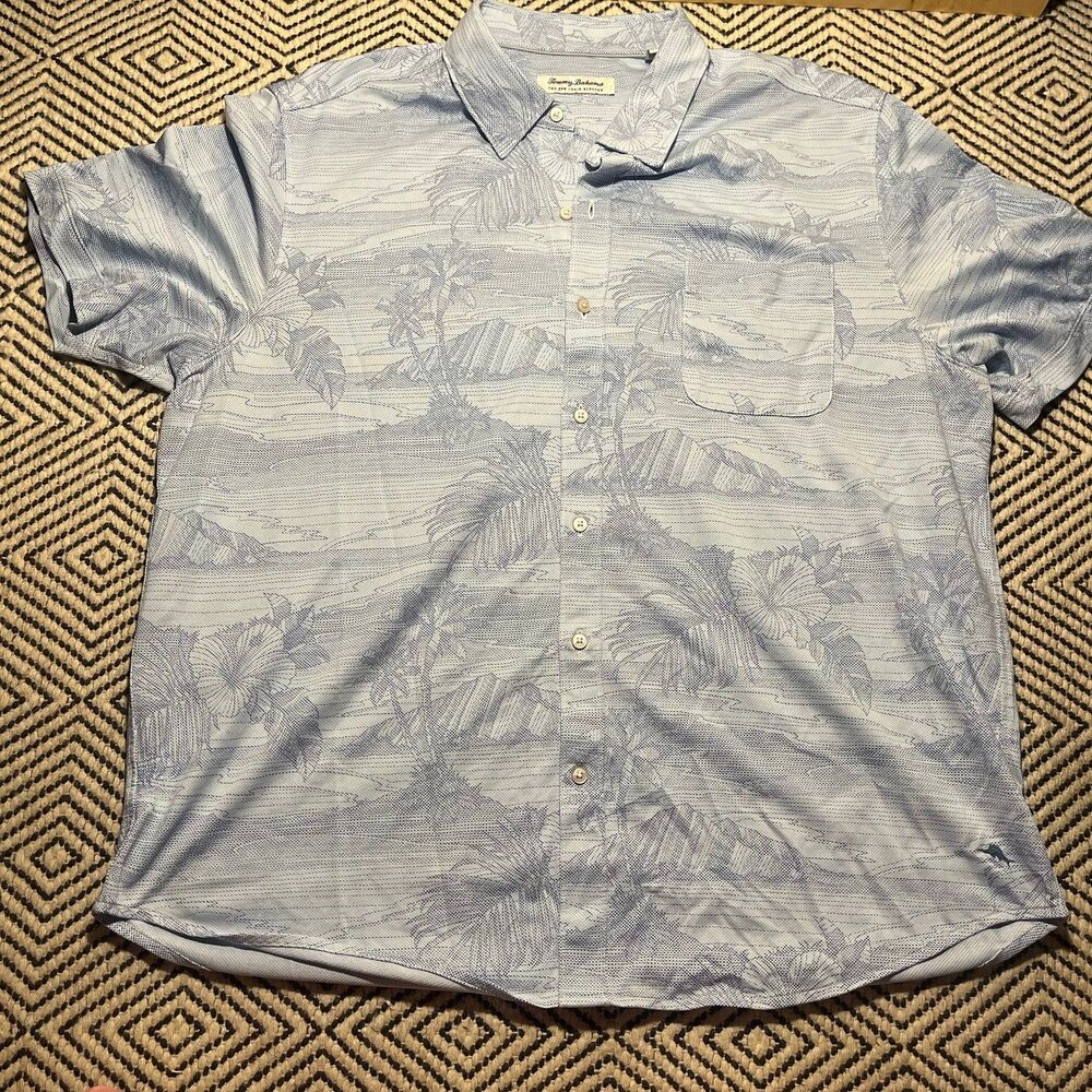 Tommy Bahama Shirt San Lucio Stretch Floral Tropical Classic Blue XXL